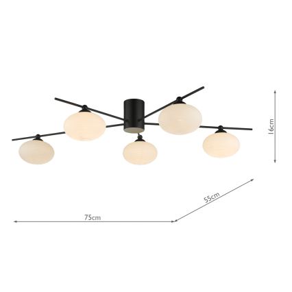 Där Lighting JAS5422 - JASPER Flush-Mounted Chandelier 5xG9/25W/230V Black