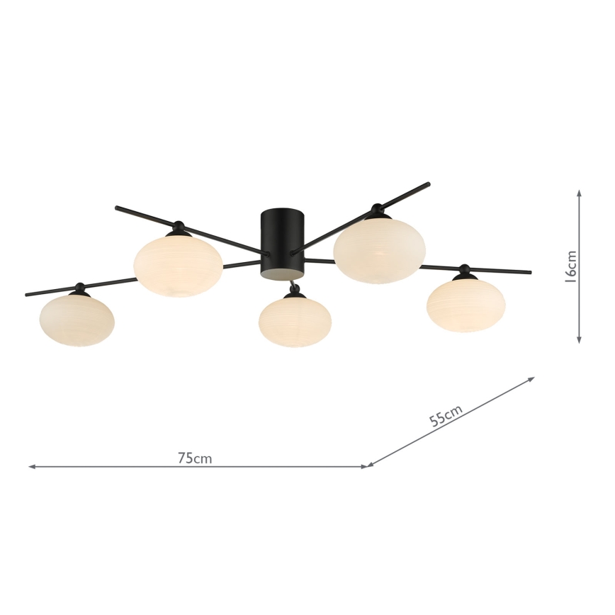 Där Lighting JAS5422 - JASPER Flush-Mounted Chandelier 5xG9/25W/230V Black