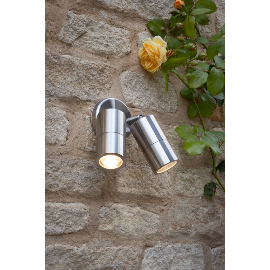 Där Lighting ORT0968 - ORTEGA LED Outdoor Wall-Mounted Spotlight 2xGU10/5W/230V IP65 Polished Chrome