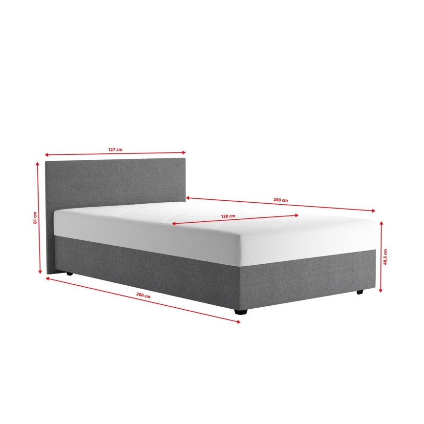 DARIA upholstered bed with storage and included mattress 120x200 cm gray