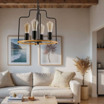 DATUS Chain Pendant Chandelier, 4 x E27 / 40 W / 230 V, Black/Brown