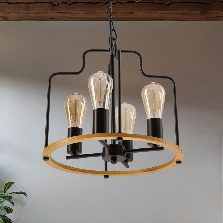 DATUS Chain Pendant Chandelier, 4 x E27 / 40 W / 230 V, Black/Brown
