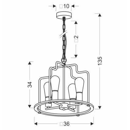 DATUS Chain Pendant Chandelier, 4 x E27 / 40 W / 230 V, Black/Brown