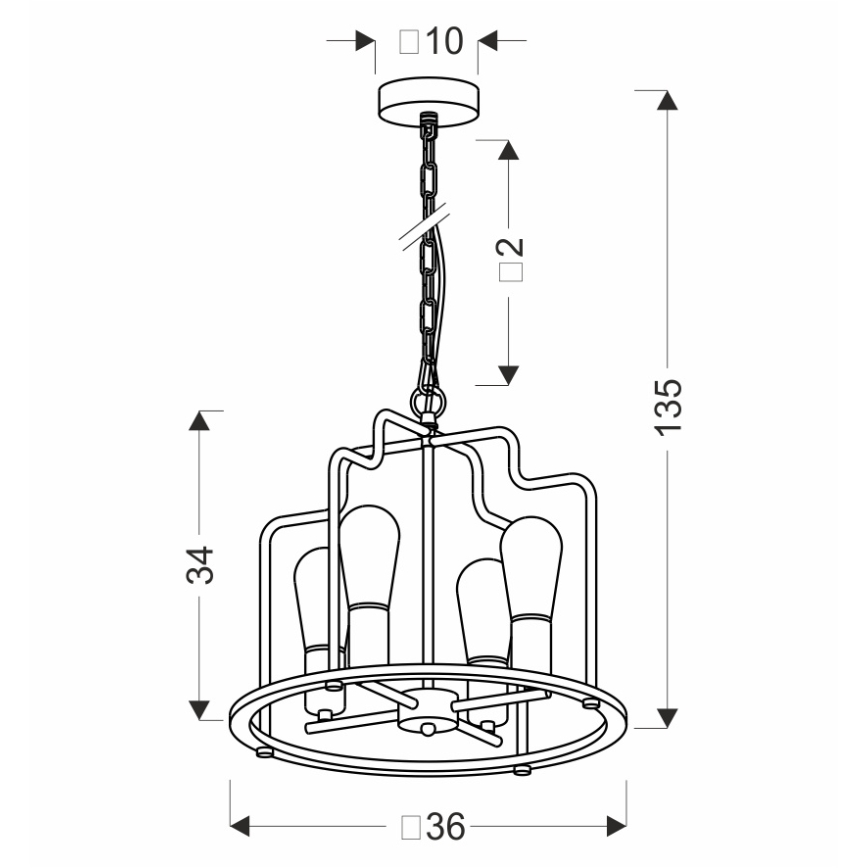 DATUS Chain Pendant Chandelier, 4 x E27 / 40 W / 230 V, Black/Brown