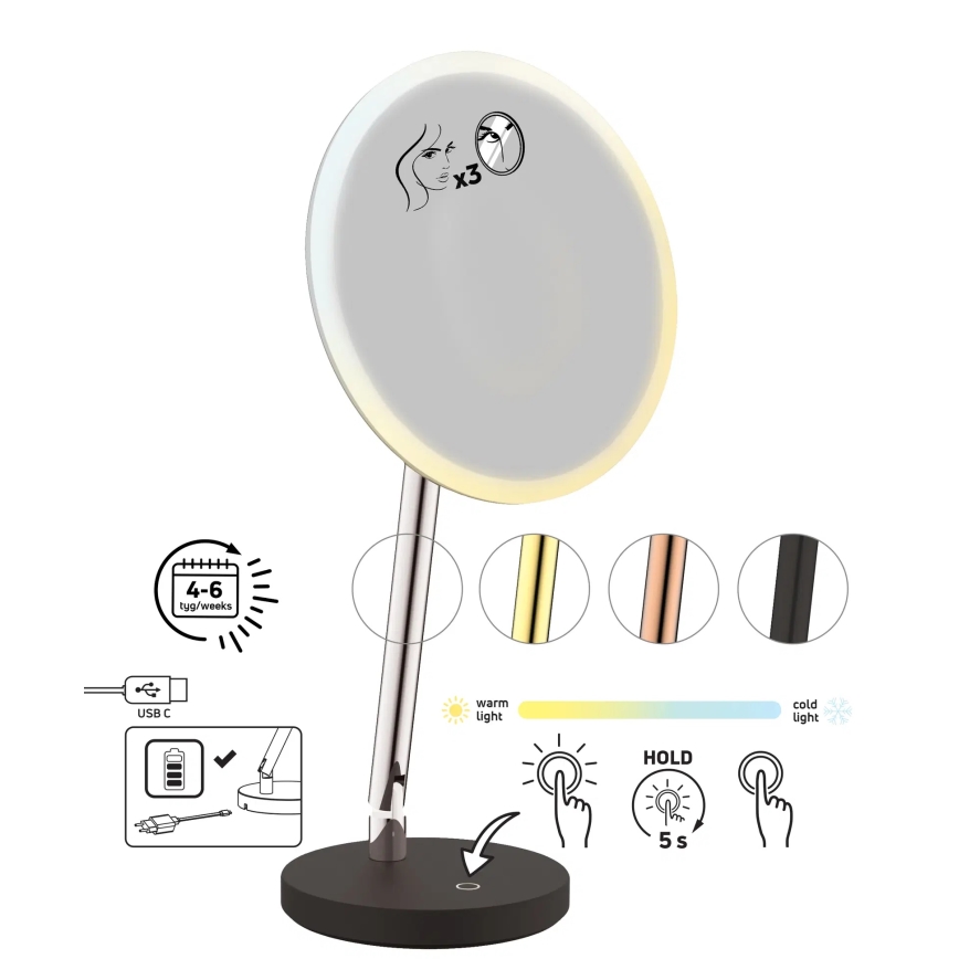 Deante ADI_Z812 - SILIA LED Rechargeable Bathroom Makeup Mirror LED/5V 5000 mAh 2700-6500K IP44