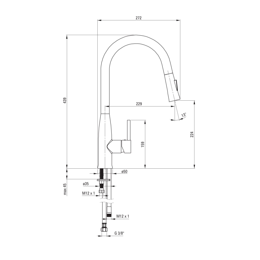 Deante BDH_072M - Sink tap with pull-out sprayer LUKRECJA shiny chrome