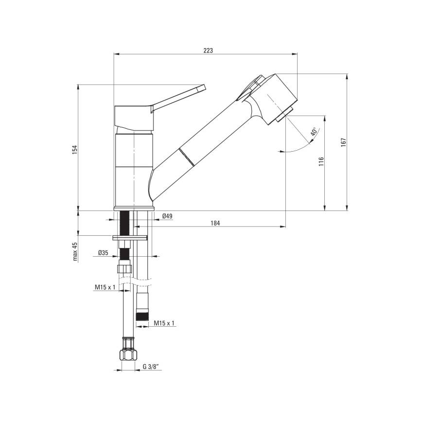 Deante BDN_071M - Sink tap with pull-out sprayer NARCYZ shiny chrome