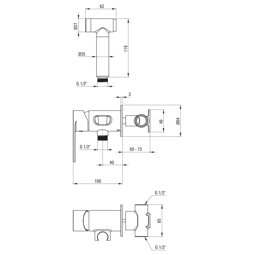 Deante BGA_034M - ALPINIA bidet mixer with hand spray for concealed installation, polished chrome