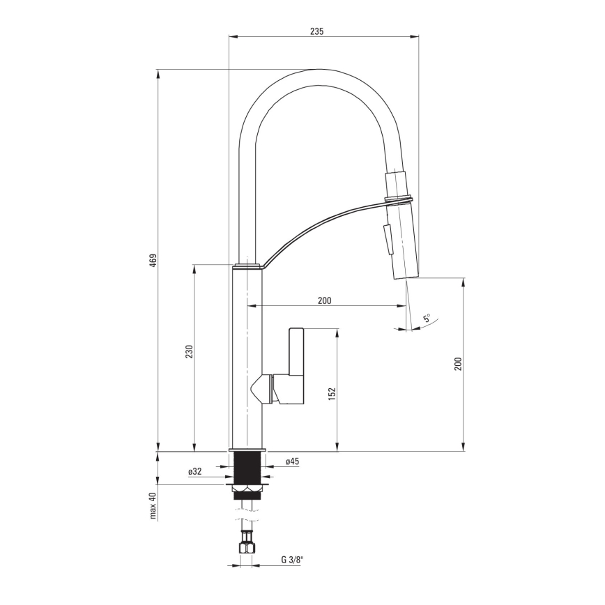 Deante BGB_B720 - Sink tap with flexible arm GERBERA black/chrome