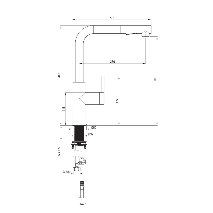 Deante BKM_073M - Sink tap with pull-out sprayer MOMI shiny chrome