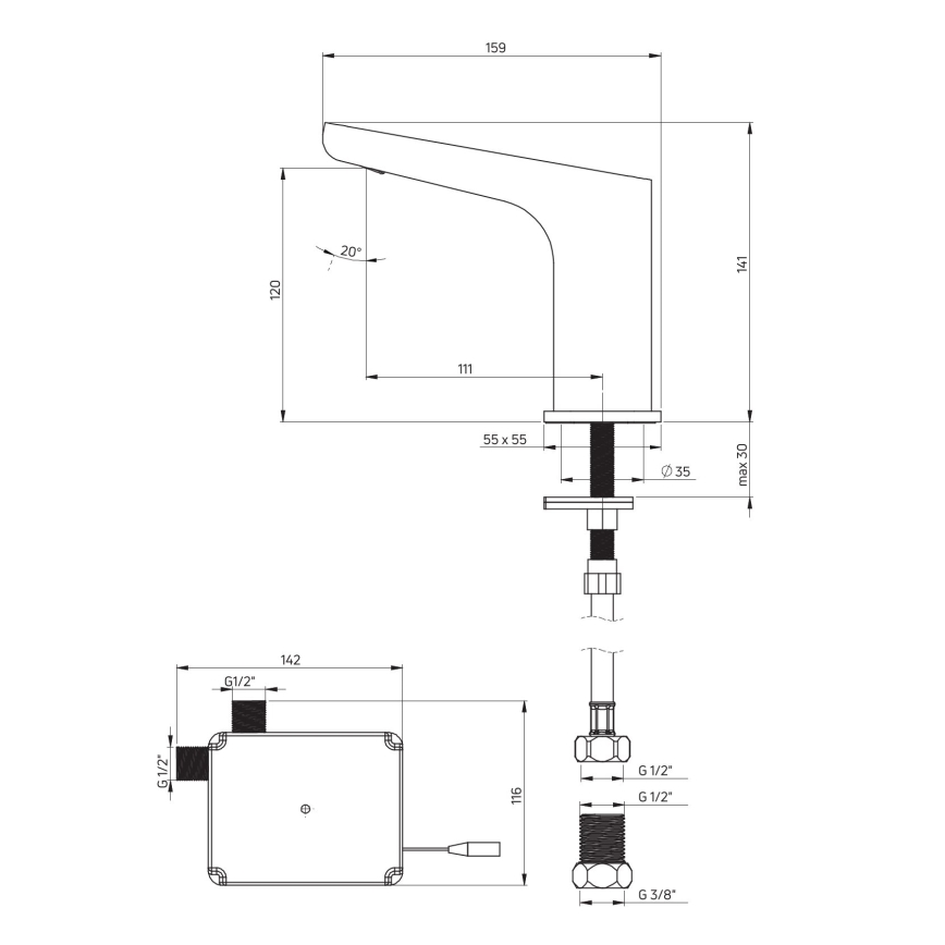 Deante BQH_N28R - Touchless basin tap HIACYNT 4xAA black