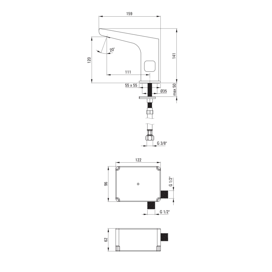 Deante BQH_N29R - Touchless basin tap with temperature regulation HIACYNT 4xAA black