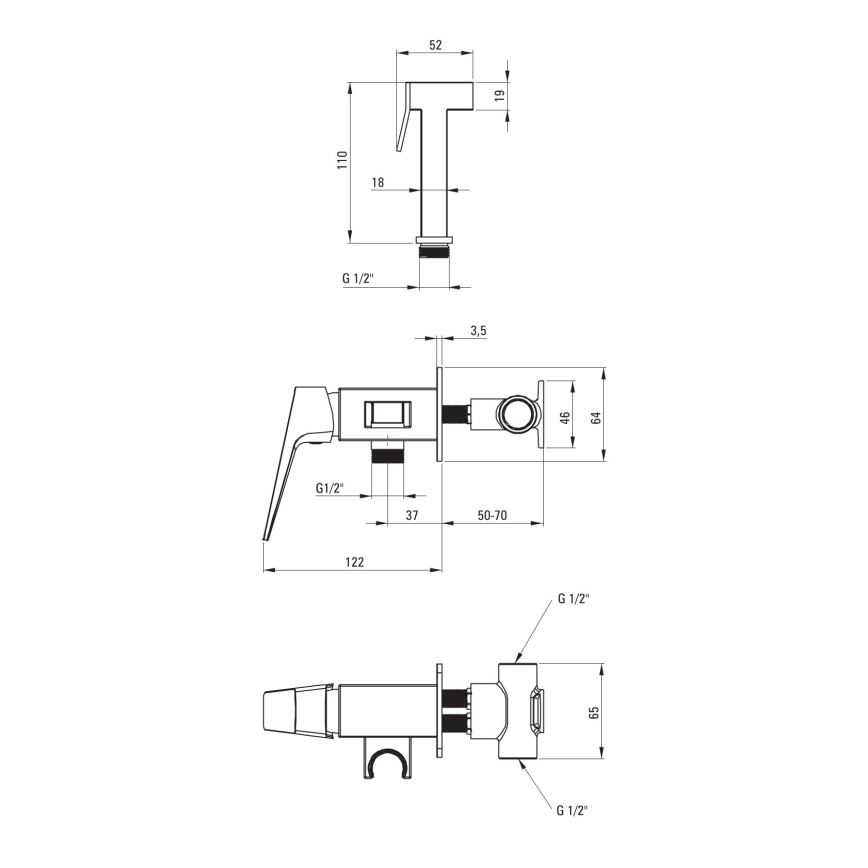Deante BQL_034M - BLUR Bidet Mixer with Hand Shower for Concealed Installation, Polished Chrome