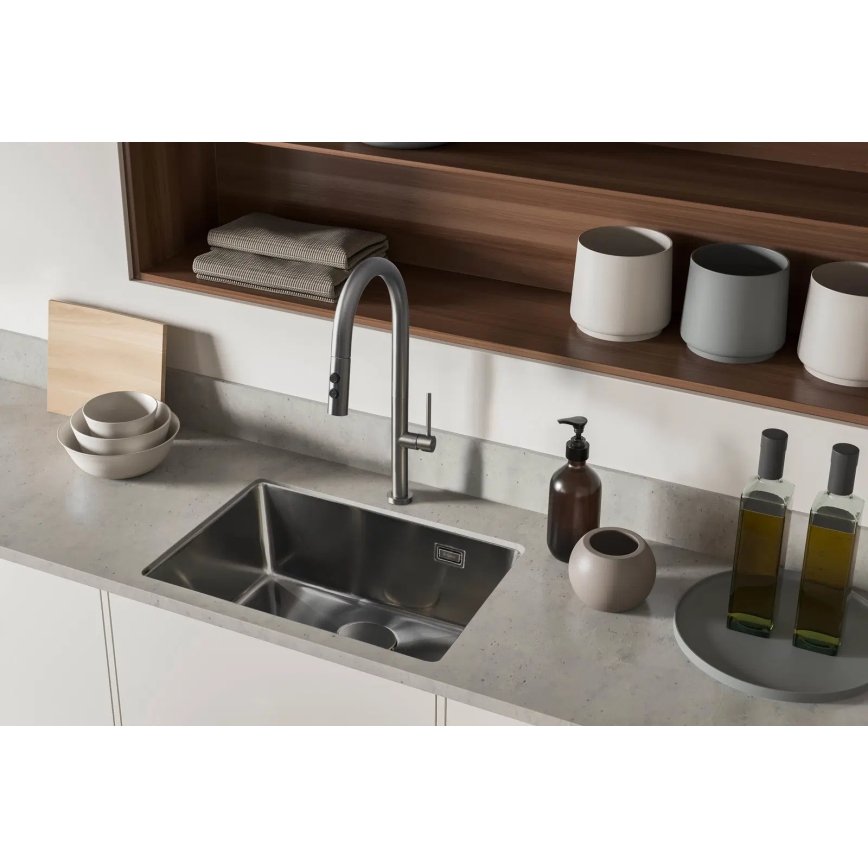 Deante BQO_D72M - Sink tap with pull-out sprayer OLFATO titanium