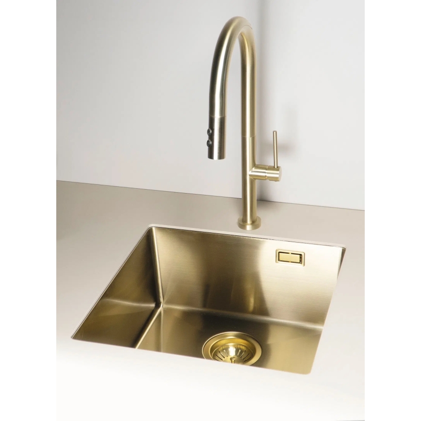Deante BQO_R72M - Sink tap with pull-out sprayer OLFATO brushed gold