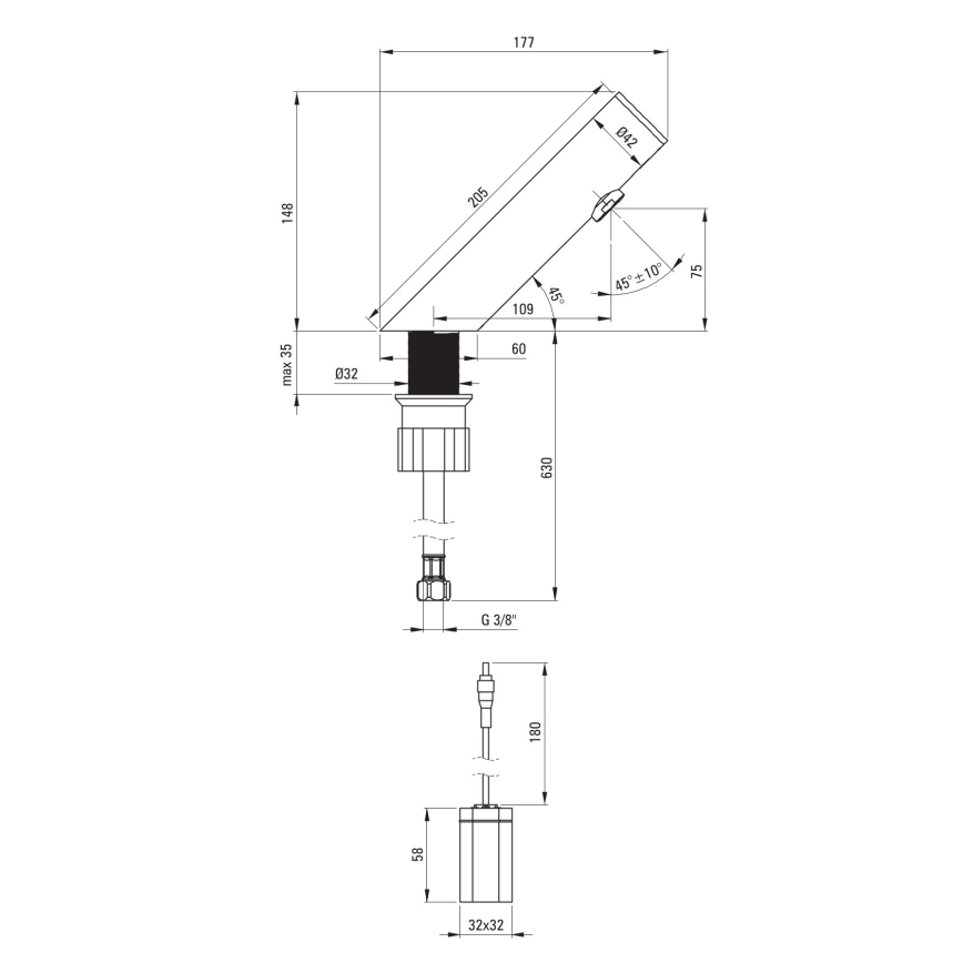 Deante BQR_P28R - Touchless basin tap SENSE 4xAA polished steel
