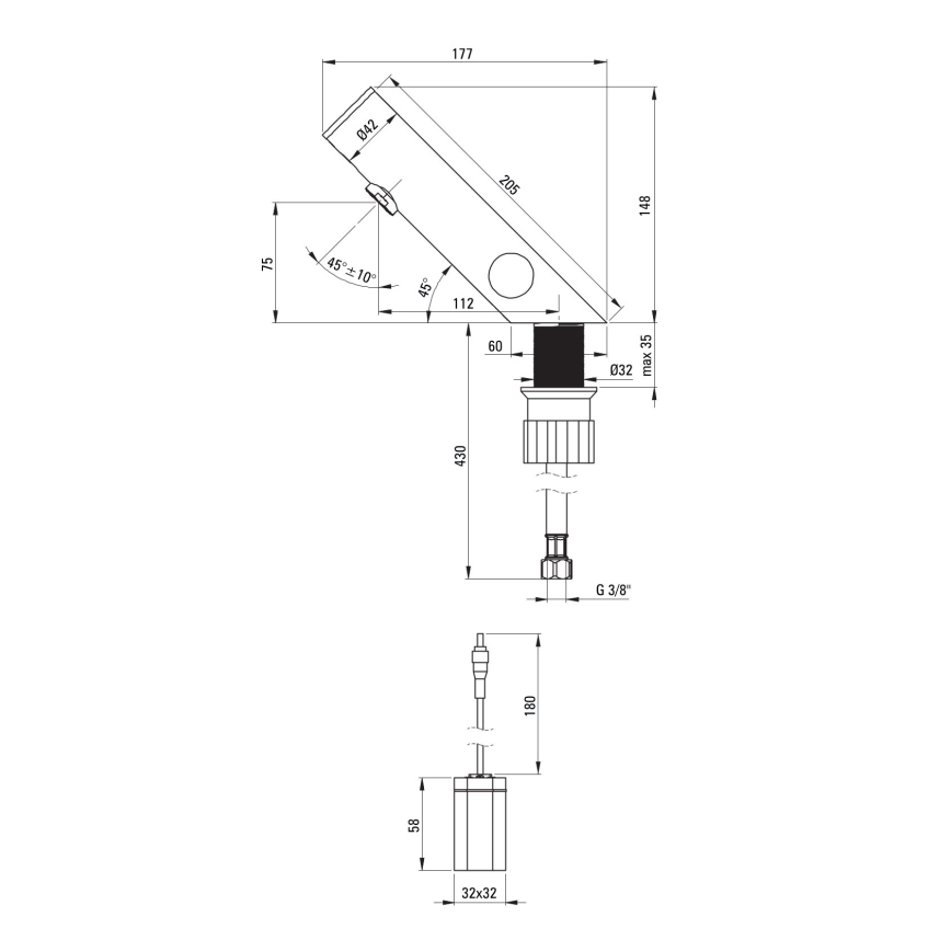 Deante BQR_P29R - Touchless basin tap with temperature regulation SENSE 4xAA polished steel