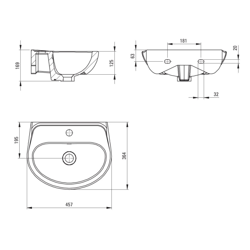 Deante CDJ_6U4W - JASMIN wall-hung basin with tap hole 45.7 x 36.4 cm, ceramic/white