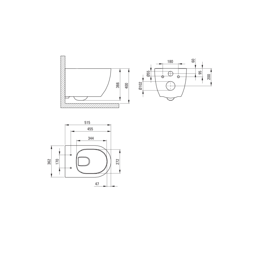 Deante CGRD6ZPW - Wall-hung toilet with toilet seat ROUND ceramics/white