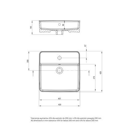 Deante CGS_6U4B - Countertop basin with a tap hole SQUARE 42x42 cm ceramics/white