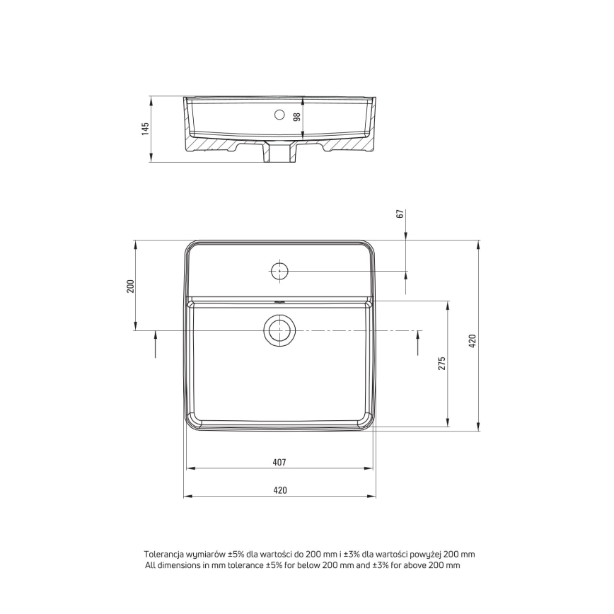 Deante CGS_6U4B - Countertop basin with a tap hole SQUARE 42x42 cm ceramics/white