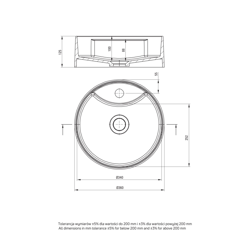 Deante CQS_5U4B - Countertop basin with a tap hole SILIA d. 36 cm granite/beige