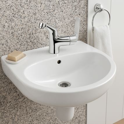 Deante - JASMIN wall-hung washbasin 45,7x36,4 + LEMON washbasin mixer