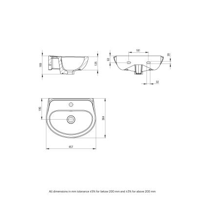 Deante - JASMIN wall-hung washbasin 45,7x36,4 + LEMON washbasin mixer