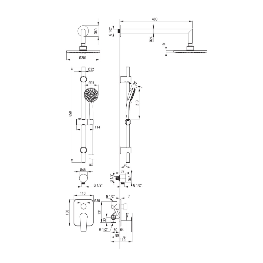 Deante NAC_09GA - ALPINIA Shower Set with Concealed Mixer, Polished Chrome