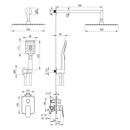 Deante NAC_09LP - ALPINIA shower set with concealed mixer, polished chrome finish
