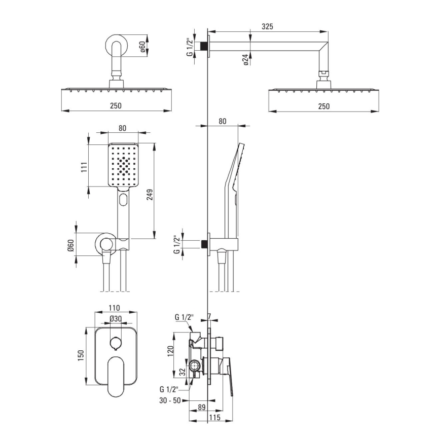 Deante NAC_N9LP - ALPINIA Concealed Shower Set with Built-in Mixer, Black