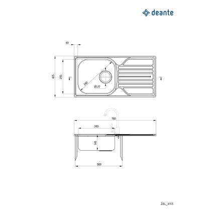 Deante ZEL_0113 - Kitchen sink LEGATO 43,5x76 cm satin