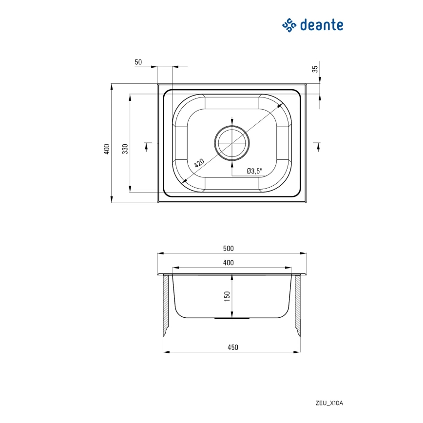 Deante ZEU_010A - Kitchen sink TECHNO 40x50 cm satin