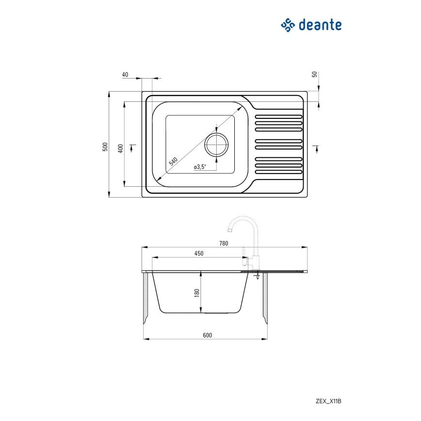 Deante ZEX_011B - Kitchen sink XYLO 50x78 cm satin