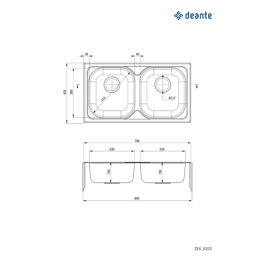 Deante ZEX_0203 - Kitchen sink XYLO 43,5x78 cm satin