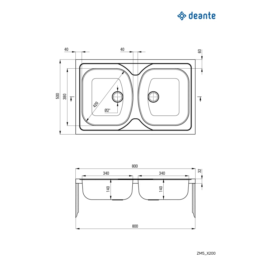 Deante ZM5_0200 - Kitchen sink TANGO 50x80 cm satin