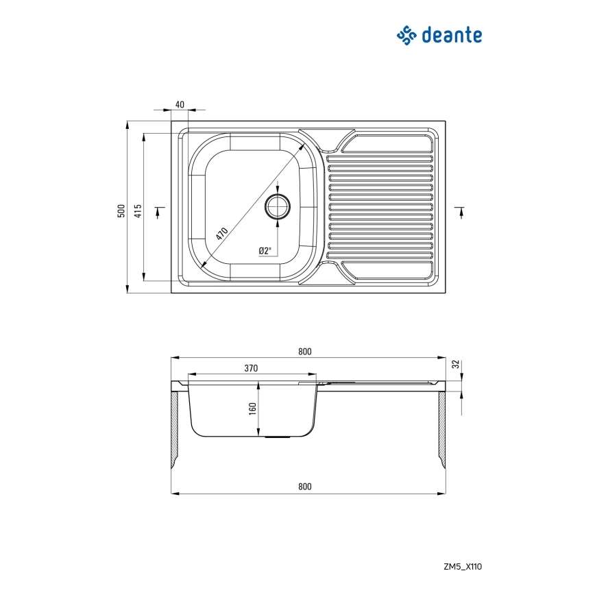 Deante ZM5_3110 - Kitchen sink TANGO 50x80 cm decor