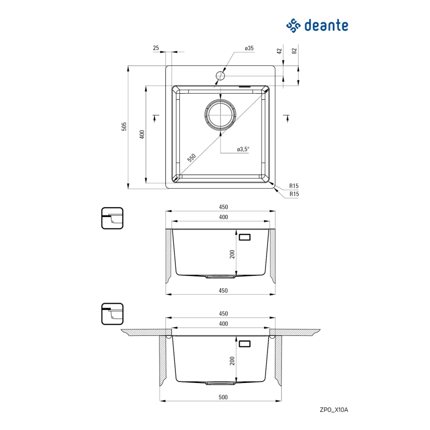 Deante ZPO_010A - Kitchen sink OLFATO 50,5x45 cm brushed steel