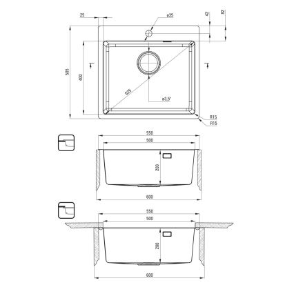 Deante ZPO_010B - Kitchen sink OLFATO 50,5x55 cm brushed steel