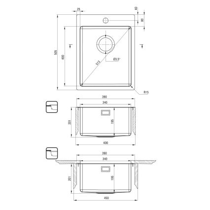 Deante ZPO_010E - Kitchen sink OLFATO 50,5x39 cm brushed steel