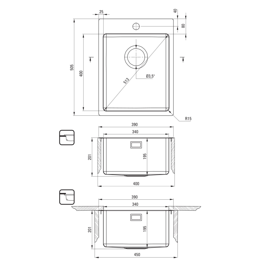 Deante ZPO_010E - Kitchen sink OLFATO 50,5x39 cm brushed steel