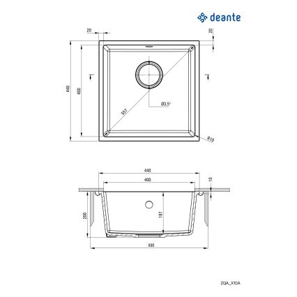 Deante ZQA_N10A - Kitchen sink CORDA 44x44 cm granite/black