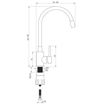 Deante ZQJNN103 - Kitchen sink EVORA 50x50 cm + sink tap with flexible arm granite/black