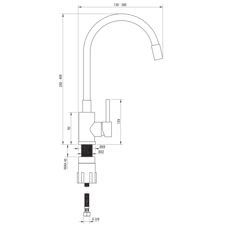 Deante ZQJNN103 - Kitchen sink EVORA 50x50 cm + sink tap with flexible arm granite/black