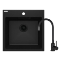Deante ZQJNN103 - Kitchen sink EVORA 50x50 cm + sink tap with flexible arm granite/black