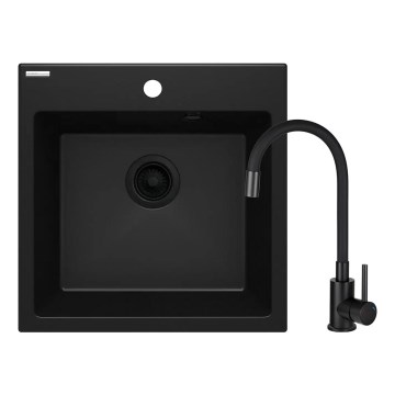 Deante ZQJNN103 - Kitchen sink EVORA 50x50 cm + sink tap with flexible arm granite/black