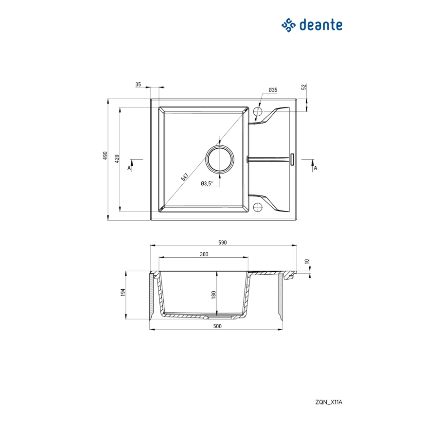 Deante ZQN_G11A - Kitchen sink ANDANTE 49x59 cm granite/metallic graphite