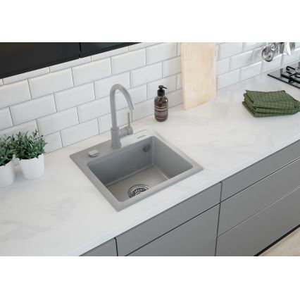 Deante ZQZ_S103 - ZORBA kitchen sink 44 x 44 cm, granite/metallic gray