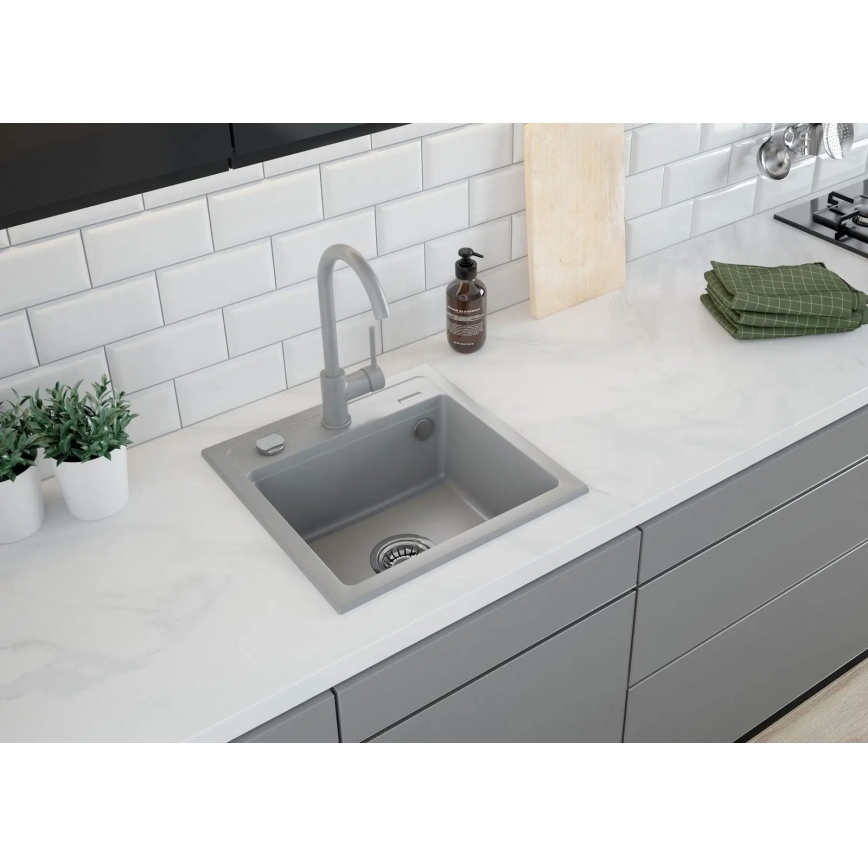 Deante ZQZ_S103 - ZORBA kitchen sink 44 x 44 cm, granite/metallic gray