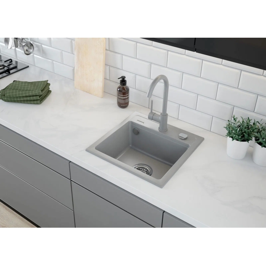 Deante ZQZ_S103 - ZORBA kitchen sink 44 x 44 cm, granite/metallic gray